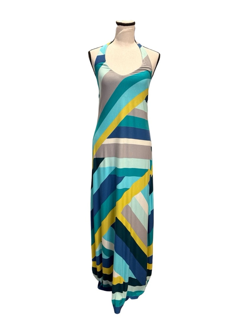 Tommy Bahama Maxi Dress Small Halter Shelf Bra Blue Green Tropical Resort